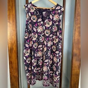 Lands End Dress Womens 3X Purple Paisley Floral Split Neck Pockets Cotton